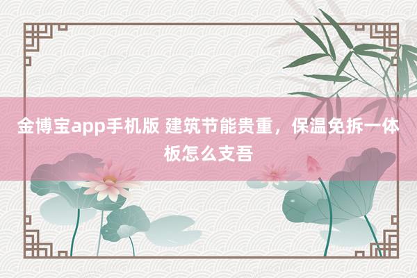 金博宝app手机版 建筑节能贵重，保温免拆一体板怎么支吾